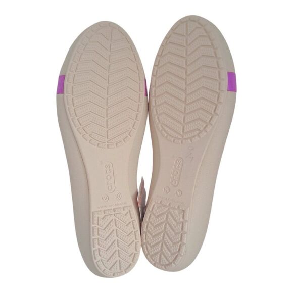Crocs Brynn Flats Women's 10 Cap Toe Ballet Casual Off White Slip Violet Strip - Picture 5 of 8